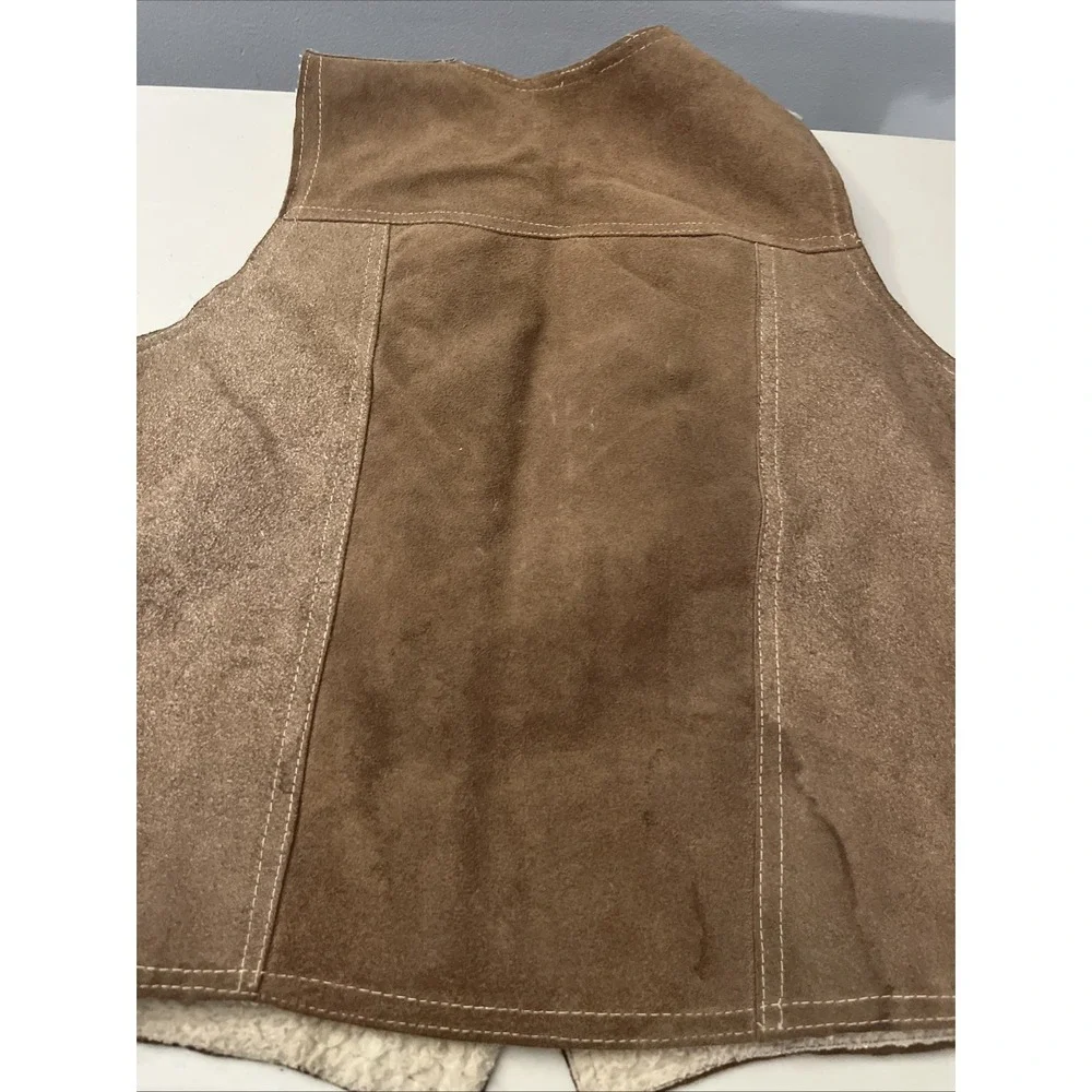 Joe's Genuine Leather Brown Suede &‎ Sherpa Lined Leather Vest Snaps Pockets